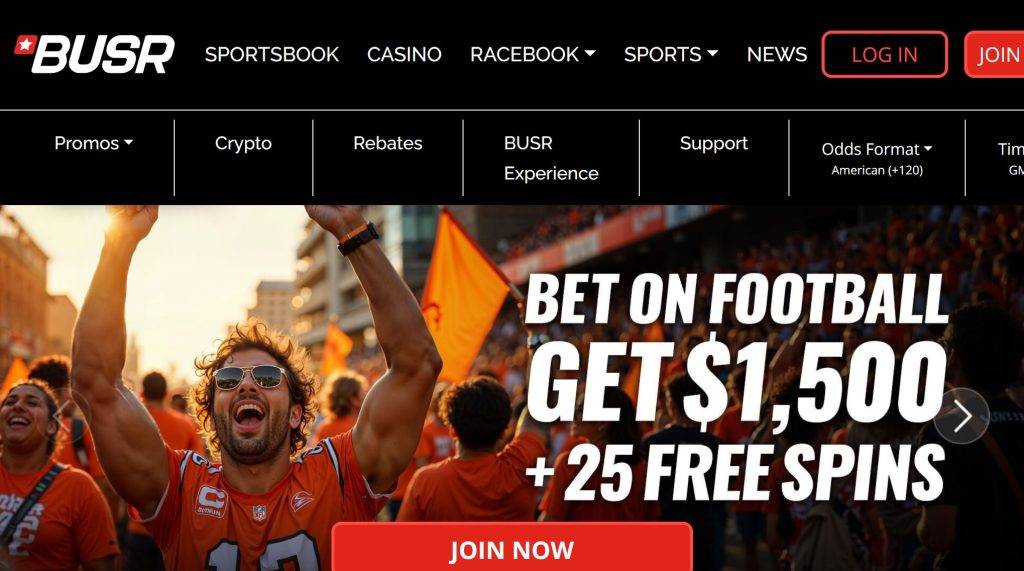 BUSR sportsbook and racebook menu on smartphone