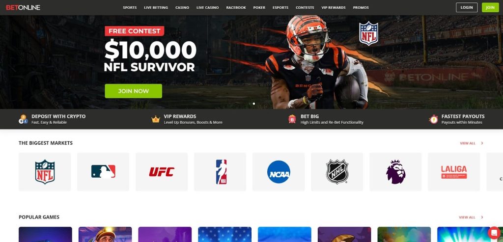 BetOnline live betting dashboard with odds