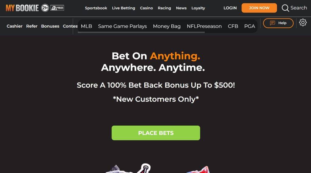 MyBookie sports betting parlay builder on tablet